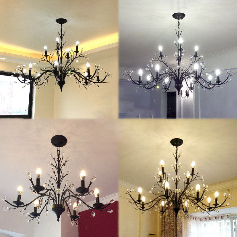 Vintage Rustic Black Iron Candelabra 3/6/9/12-Light Chandelier