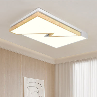 Zeitgenössische nordische quadratische rechteckige Holzmaserung Blitz Eisen Acryl LED Unterputz Deckenleuchte für Wohnzimmer 