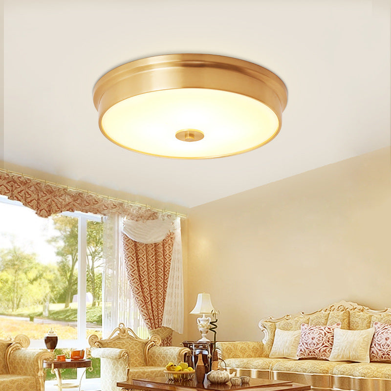 Modern Luxury Round All Copper Glass 3/4 Light Flush Mount Ceiling Light For Bedroom