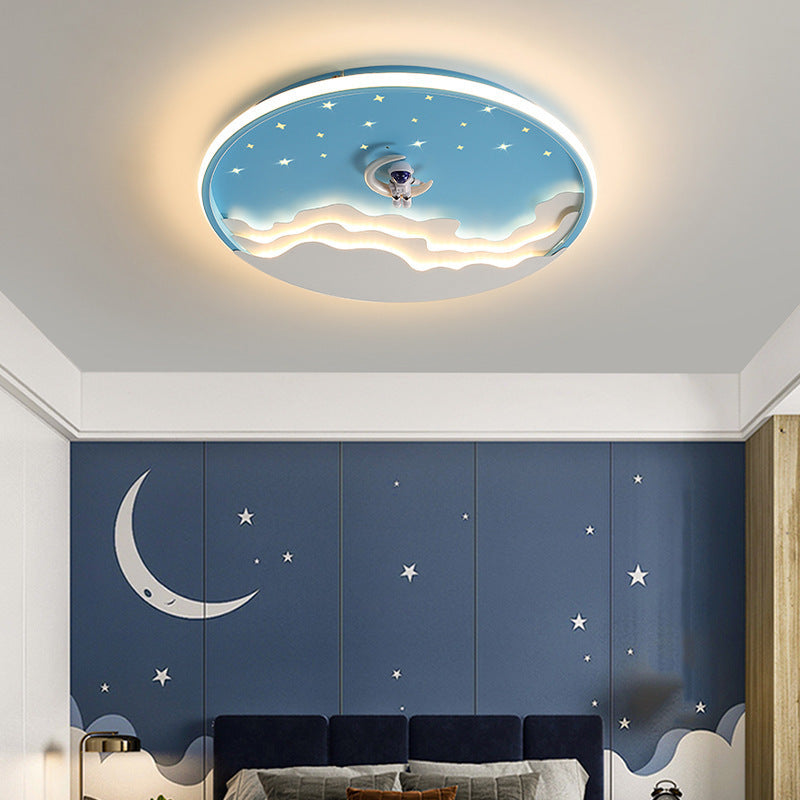 Lustre Plafonnier LED Rond Nuage Astronaute en Fer Créatif Contemporain pour Chambre d&