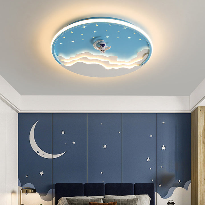 Lustre Plafonnier LED Rond Nuage Astronaute en Fer Créatif Contemporain pour Chambre d&
