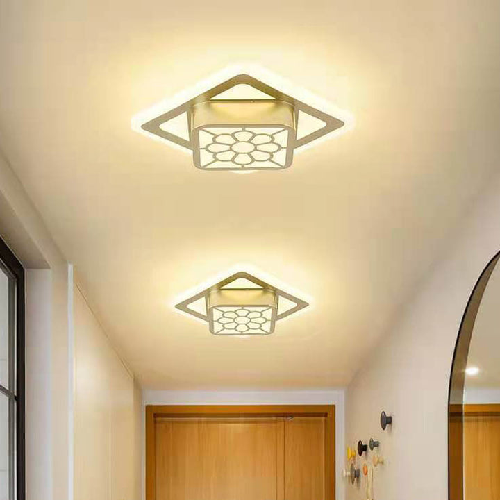 Modern Minimalist Acrylic Iron Floral Square Geometry LED Flush Mount Ceiling Light For Living Room