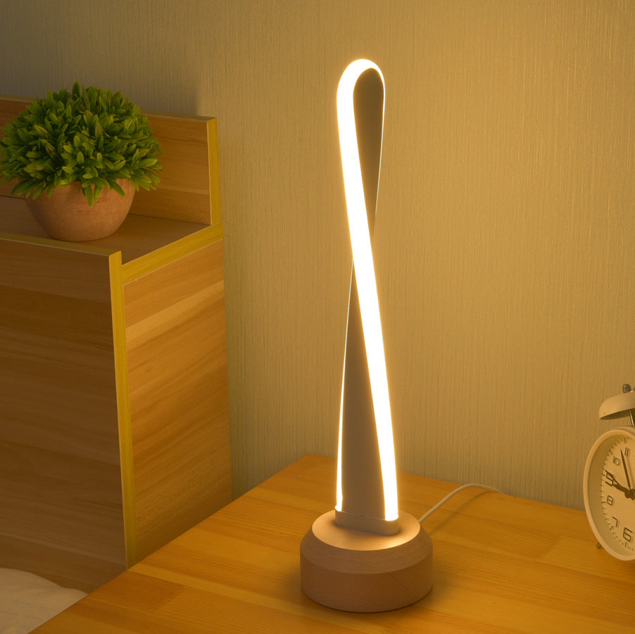 Lampe de table LED en aluminium et silice avec bande elliptique en spirale japonaise traditionnelle pour chevet 