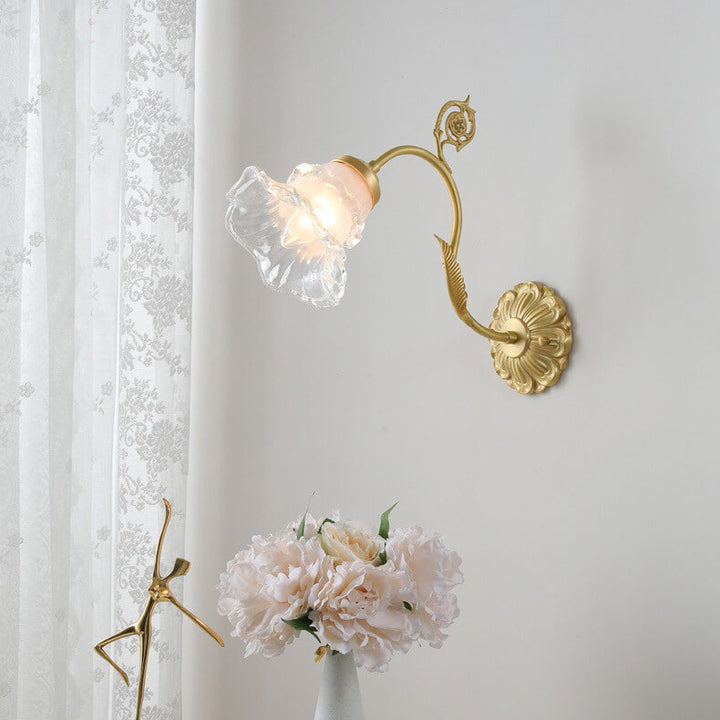 Applique Murale en Verre Traditionnel Français en Cuivre avec 1 Lumière pour Salon 