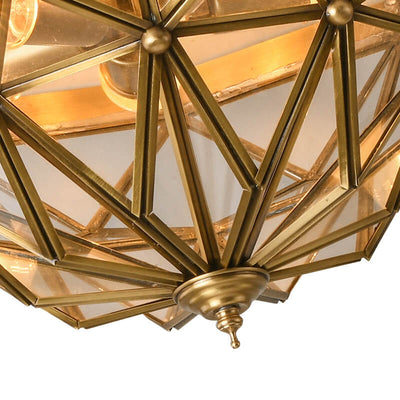 Traditionelle europäische halbrunde geometrische Deckenleuchte aus Kupferglas mit 5 Lichtern 