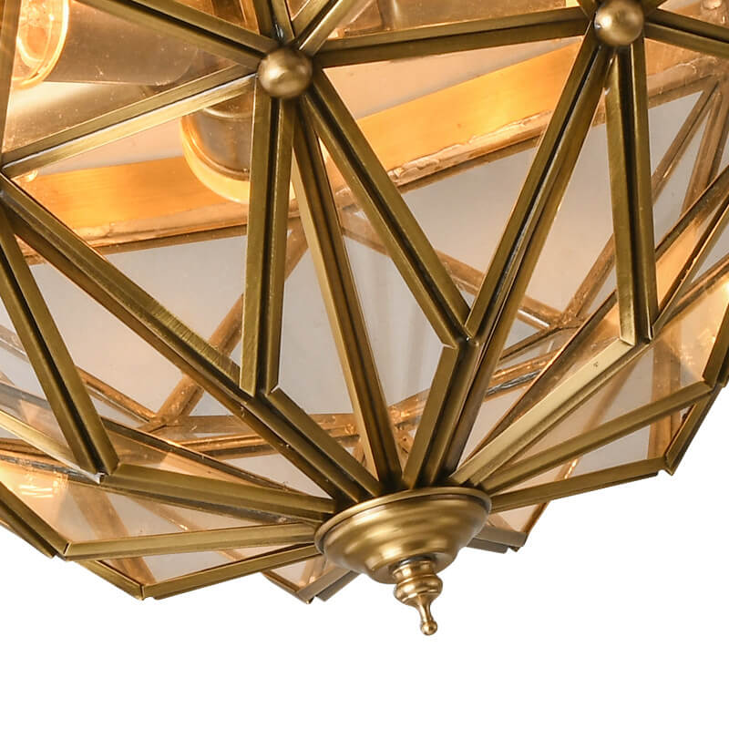 Traditionelle europäische halbrunde geometrische Deckenleuchte aus Kupferglas mit 5 Lichtern 