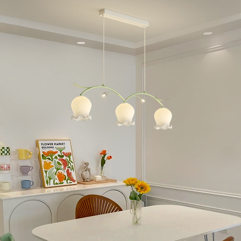Simplicité Contemporaine Abat-jour en Verre à Fleurs Arc Bande de Fer Lustre Îlot à 3/4 Lumières pour Chambre 