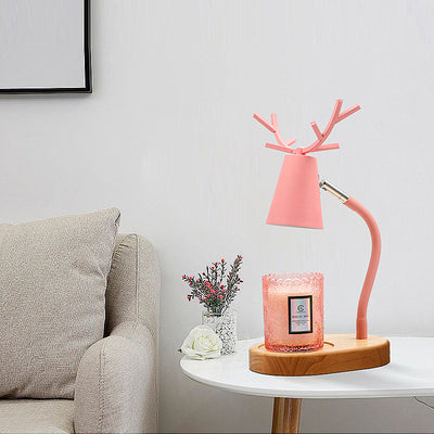 Lámpara de mesa ajustable de cera derretida de 1 luz con base de madera maciza y astas de hierro creativas japonesas 