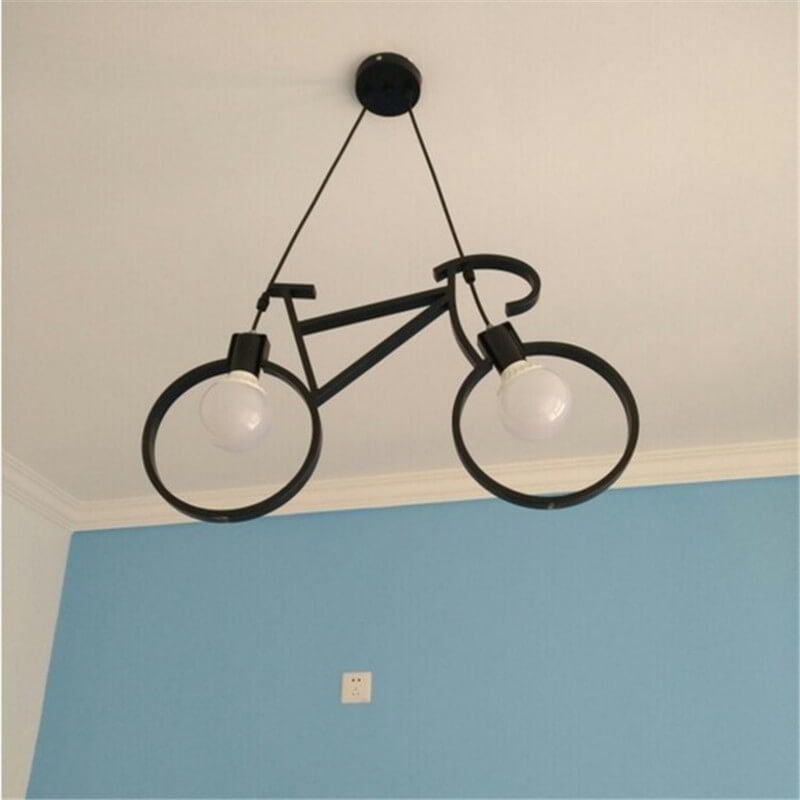 Contemporary Creative Bicycle Shape Iron 2-Light Kids Chandelier For Living Room &amp; Bedroom