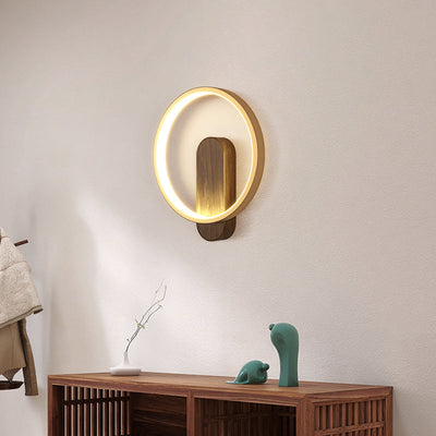 Moderne minimalistische runde ovale Holzmaserung Eisen LED Wandleuchte Lampe für Wohnzimmer 