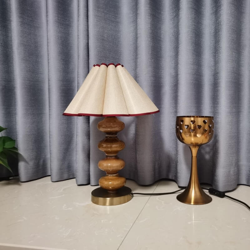 Japanese Vintage Canvas Petal Shade Ceramic Base 1-Light Table Lamp