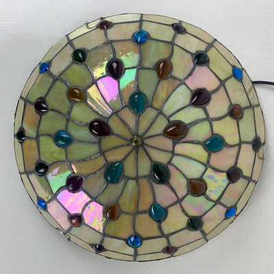 Traditional Tiffany Round Shell Bead Stained Glass 2-Light Flush Mount Ceiling Light For Hallway