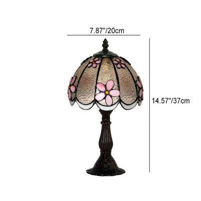 Tiffany Plum Flower Stained Glass Dome Metal Base 1-Light Table Lamp