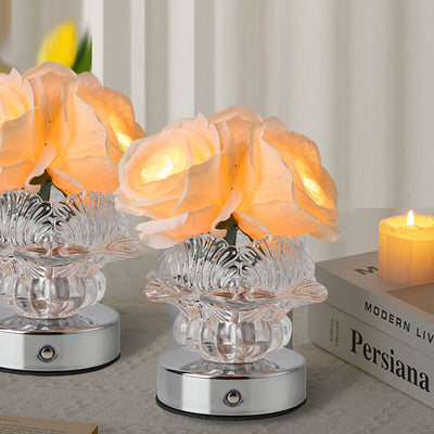 Moderne dekorative Rosenmetall-Glas-LED-Tischlampe 