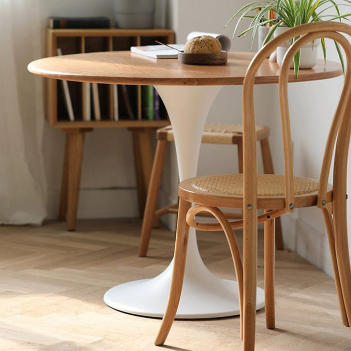 Contemporary Retro Faux Rattan Rubberwood Round Arched Dining Chair Backrest For Dining Room