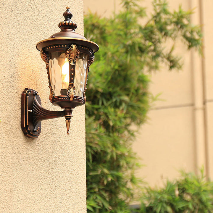 Traditional European Cylinder Quadrilateral Aluminum Glass 1-Light Wall Sconce Lamp For Outdoor Patio