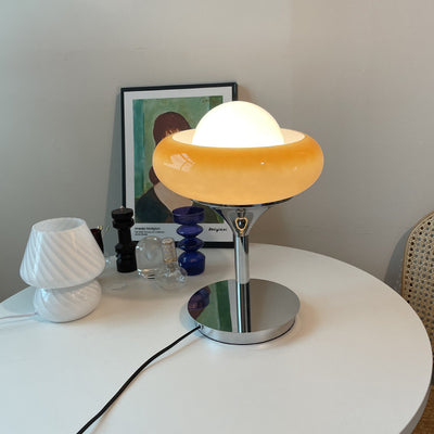 Contemporary Scandinavian Egg Tart Glass Shade Iron Base 1-Light Table Lamp For Study
