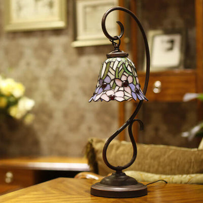 تيiffany Simple Orchid Stained Glass Metal 1-Light Table Lamp 