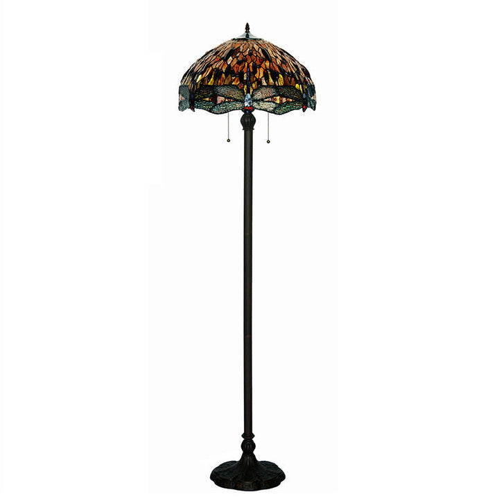 Lampe de sol traditionnelle Tiffany Dragonfly en verre teinté à 2 lumières pour bureau à domicile 