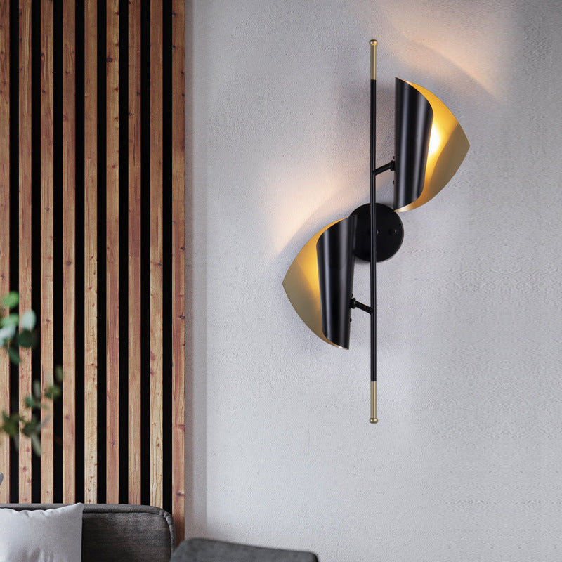 Lámpara de Aplique de Pared de Hierro de 2 Luces con Hoja Larga Minimalista Moderna para Dormitorio 