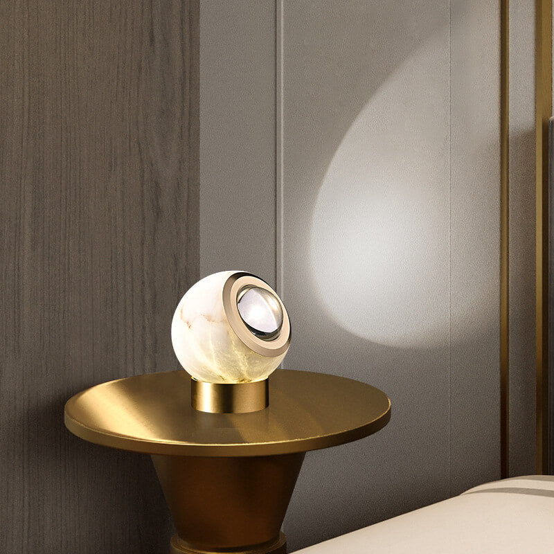 Contemporary Luxury Round Marble Copper LED Table Lamp For Bedroom