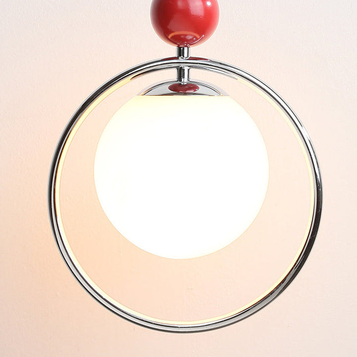 Abat-jour en verre créatif contemporain en forme de boule avec anneau en fer, suspension à 1 lumière pour le salon 