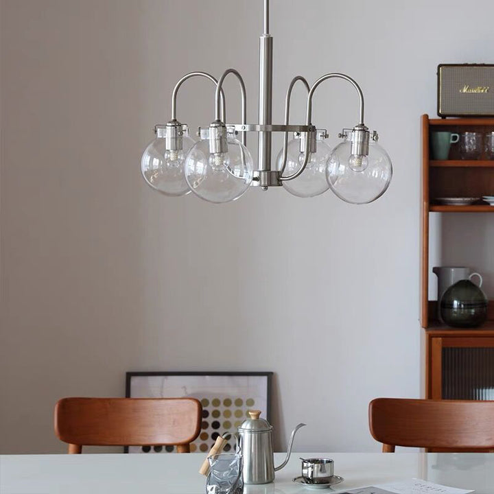 Lustre moderne de style mi-siècle avec abat-jour en verre sphérique en fer à 4/5/6 lumières pour salon 