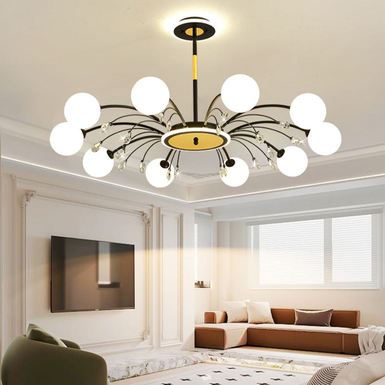 Moderner Mid-Century Eisen Kugelglasschirm 6/8/10-Licht Kronleuchter für Wohnzimmer 