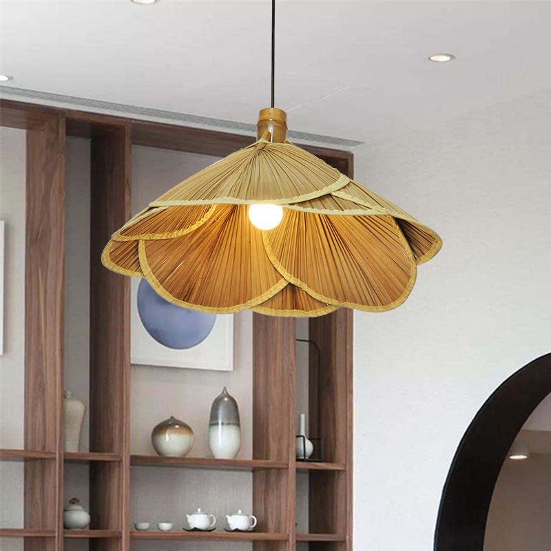 Zeitgenössische kreative Bambus geflochtene Ventilator 1-Licht Pendelleuchte für Esszimmer 