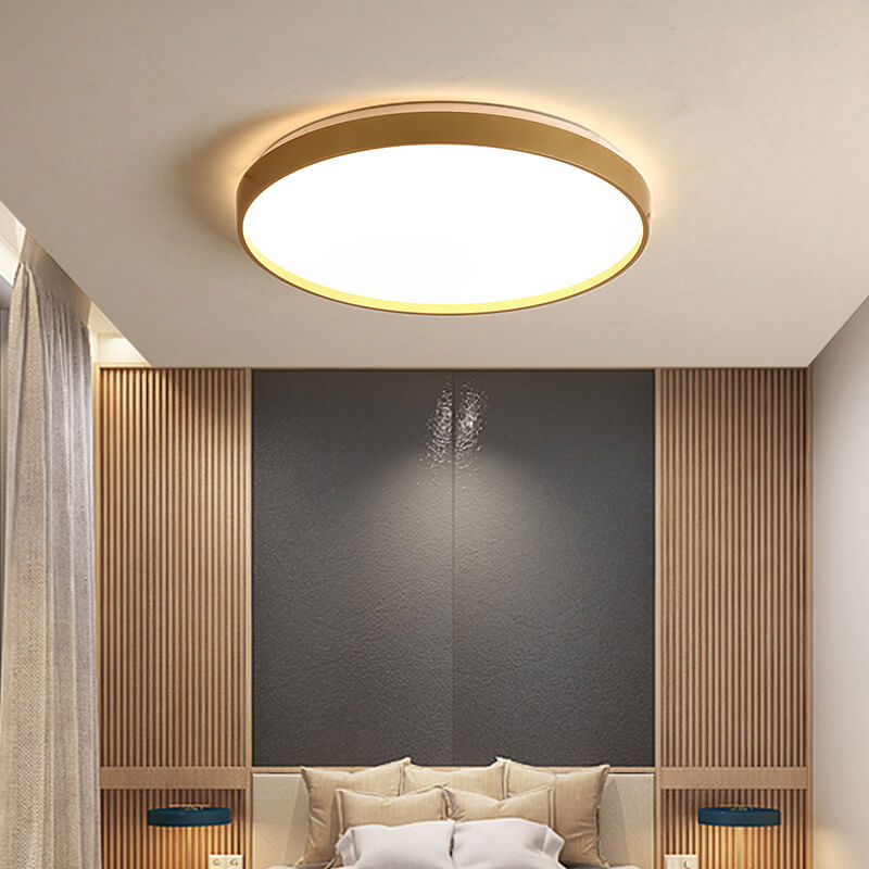 Modern Minimalist Round Solid Color Acrylic Iron LED Flush Mount Ceiling Light For Living Room &amp; Bedroom