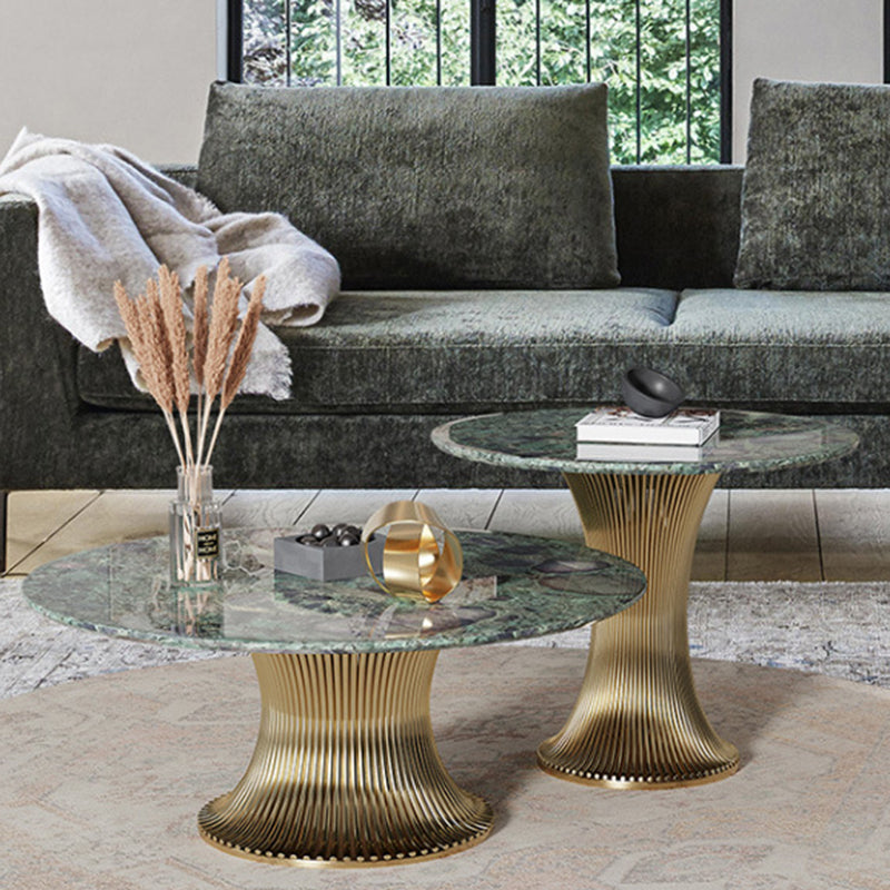 Ensemble de tables basses rondes contemporaines en marbre et acier inoxydable pour salon 