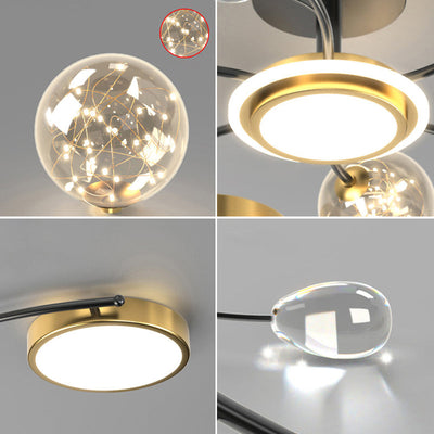 Moderner LED-Kronleuchter mit Eisenrahmen aus der Mitte des Jahrhunderts, Glasblase, für Wohnzimmer 