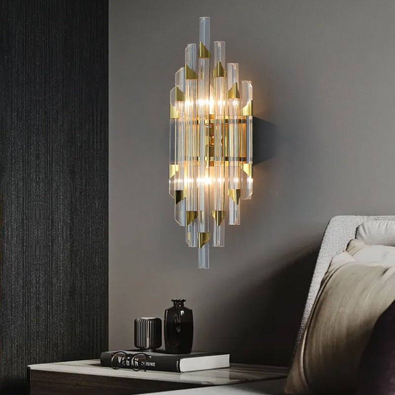Zeitgenössische Luxus Streifen Hardware Kristall 2/4 Licht Wandleuchte Lampe für Wohnzimmer 