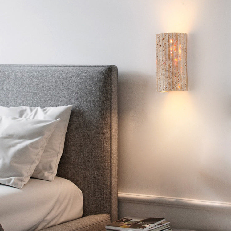 Traditionelle japanische gestreifte beige Travertin-Halbkugel-LED-wasserdichte Wandleuchte für das Wohnzimmer 