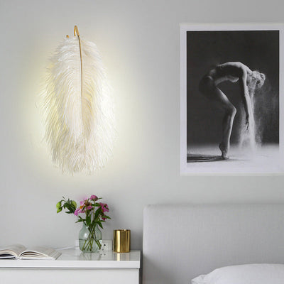 Zeitgenössische kreative Straußenfeder Design 1-Licht Wandleuchte Lampe für Wohnzimmer 
