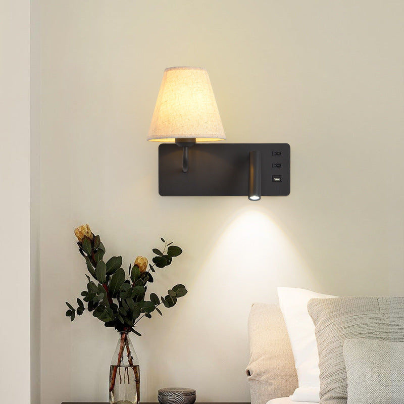 Applique murale LED moderne minimaliste carrée cylindre en fer aluminium tissu 1 lumière pour chambre 