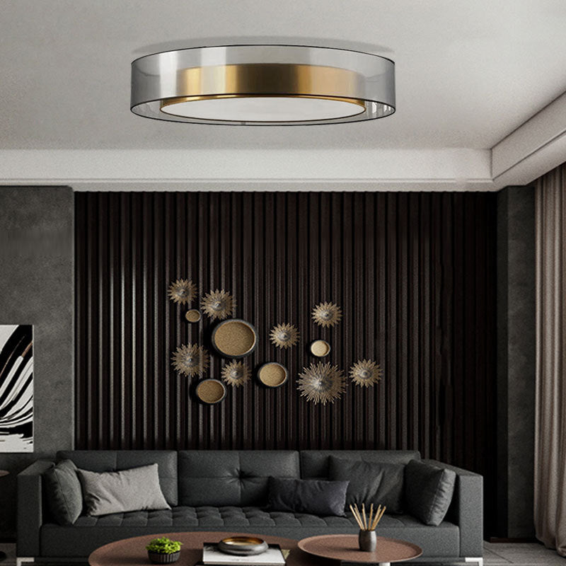 Zeitgenössische nordische Eisen-Messing-Acryl-runde LED-Unterputz-Deckenleuchte für Wohnzimmer 