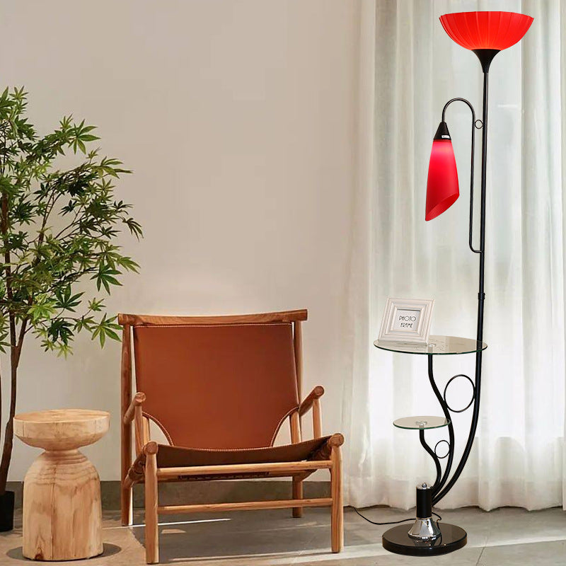 Modern Minimalist Flower Glass Table Iron Acrylic 2-Light Standing Floor Lamp