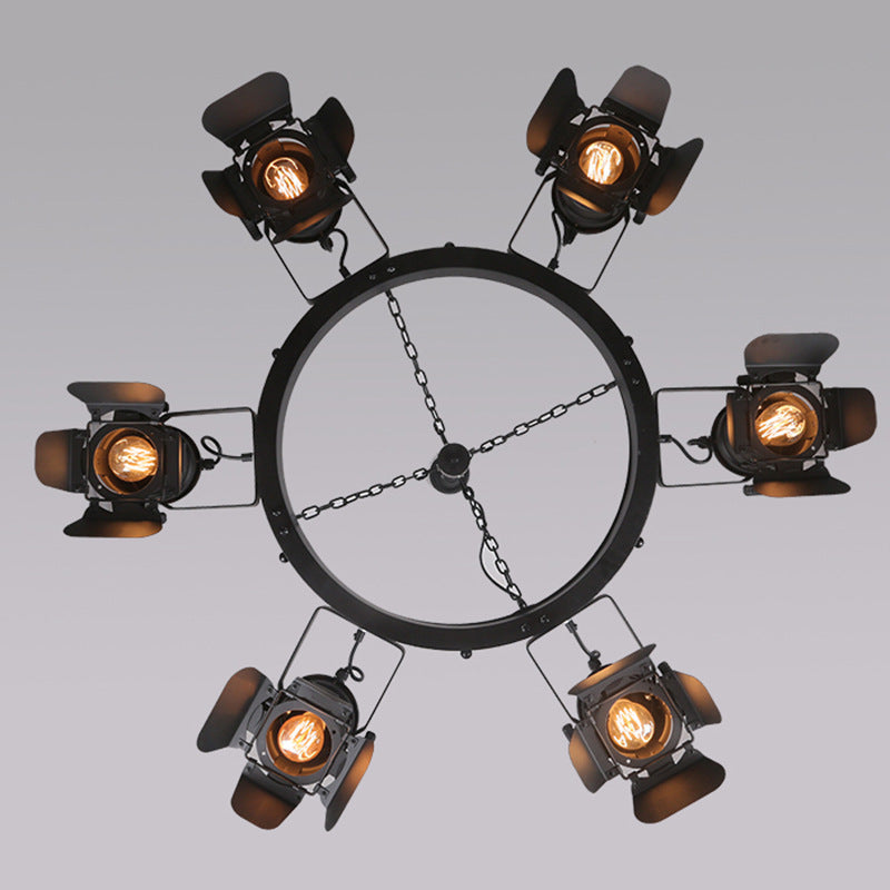 Contemporary Industrial Wrought Iron Round 6-Light Chandelier For Dining Room