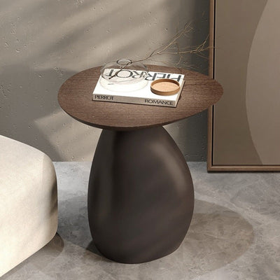Mesa de café contemporánea escandinava redonda con base irregular de resina para sala de estar 