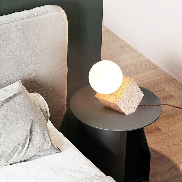 Lampe de table à 1 lumière avec cube incliné en travertin jaune nostalgique japonais 