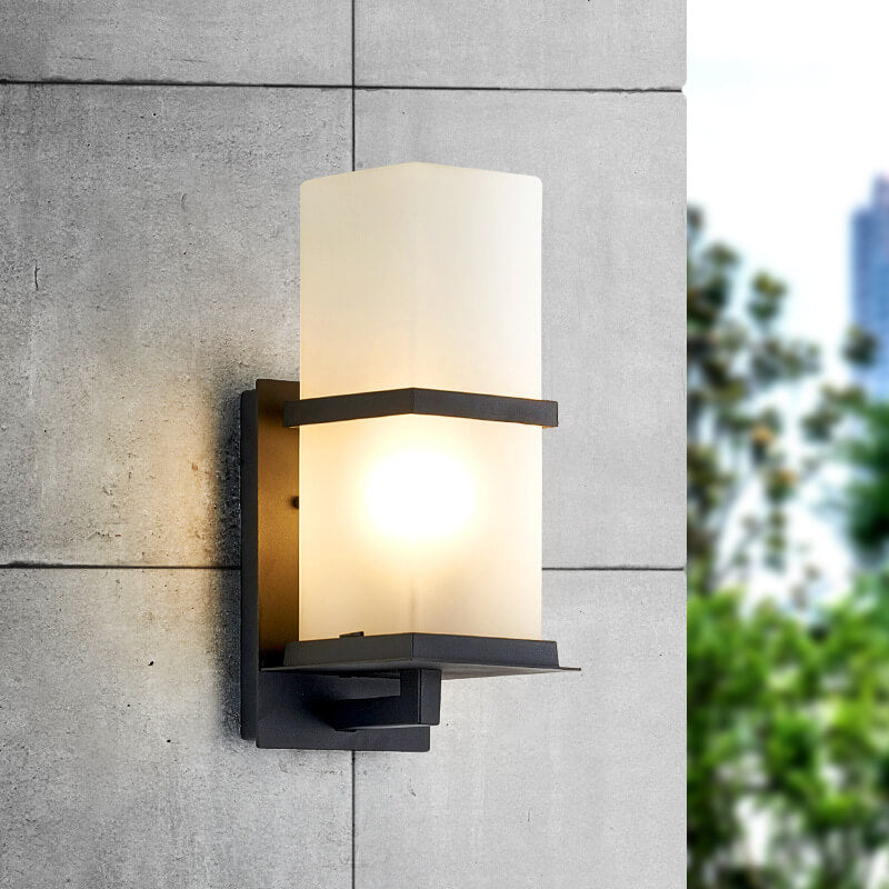 Applique murale 1 lumière avec abat-jour en verre dépoli étanche pour extérieur industriel 