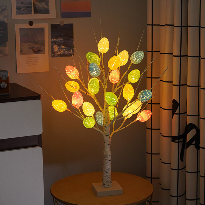 Moderne kreative Feiertagsdekorative bunte Ei-Simulation Baum Plastik LED Tischlampe 