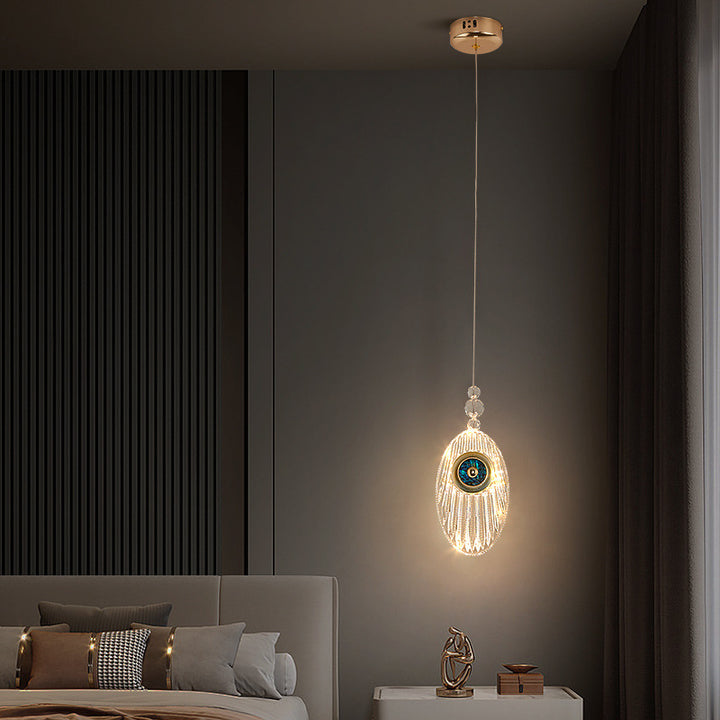 Contemporary Scandinavian Oval Orb Aluminum Acrylic Shell LED Pendant Light For Bedroom