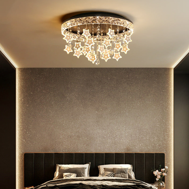 Plafonnier LED moderne nordique pour enfants en fer acrylique cristal rond étoile pour chambre à coucher 