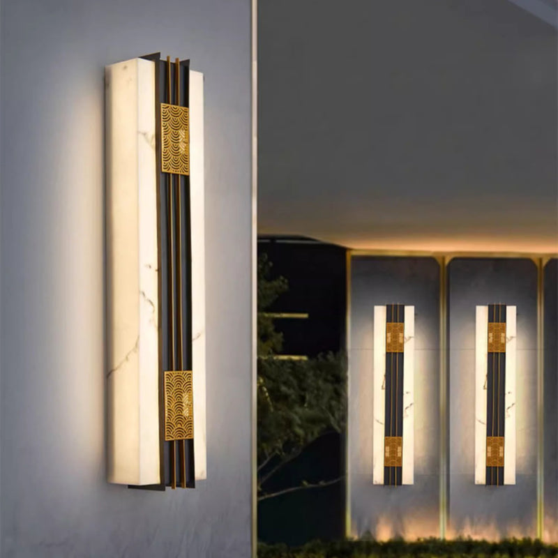 Applique murale LED en acier inoxydable nuage rectangulaire chinois traditionnel en faux marbre pour jardin 