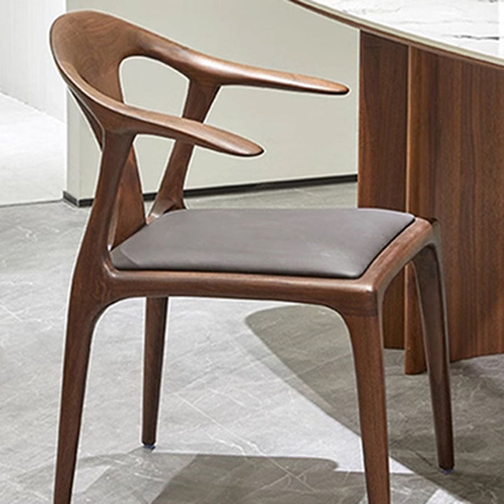 Traditonal Chinese Walnut Square Curved Dining Chair Backrest Armrest For Dininng Room