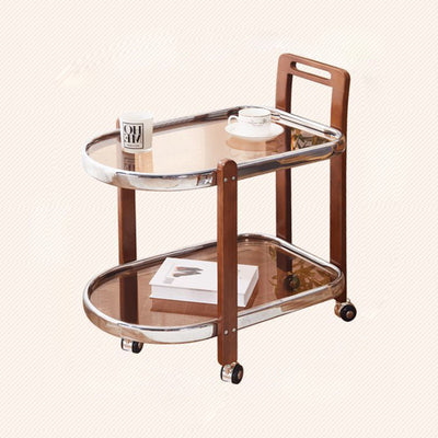 Traditioneller ovaler abnehmbarer Holztisch aus Edelstahl und Glas mit 2 Ebenen für das Wohnzimmer 