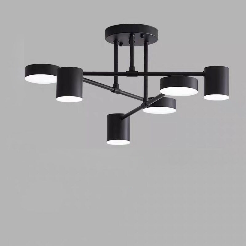 Zeitgenössische nordische Eisen Aluminium Acryl Runde Zylinder Zweig LED Semi-Flush Mount Deckenleuchte für Wohnzimmer 