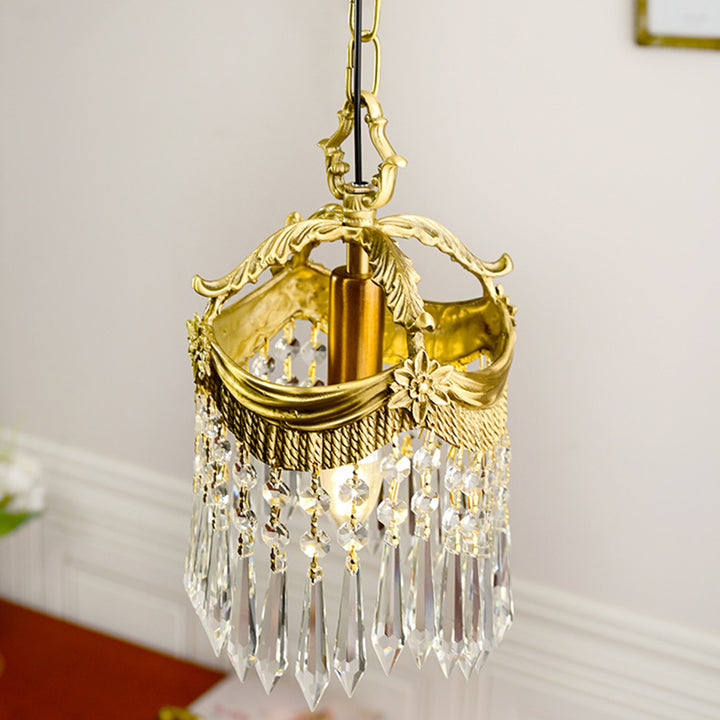 Vintage Luxus Kristall Kupfer Quaste 1-Licht Pendelleuchte